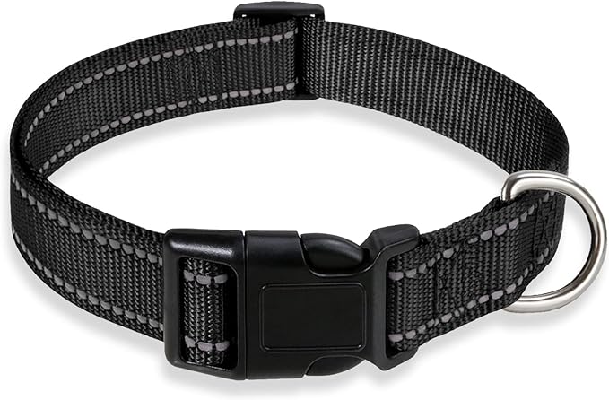 Reflective Dog Collar with Buckle Adjustable Safety Nylon Collars by BOOMIBOO