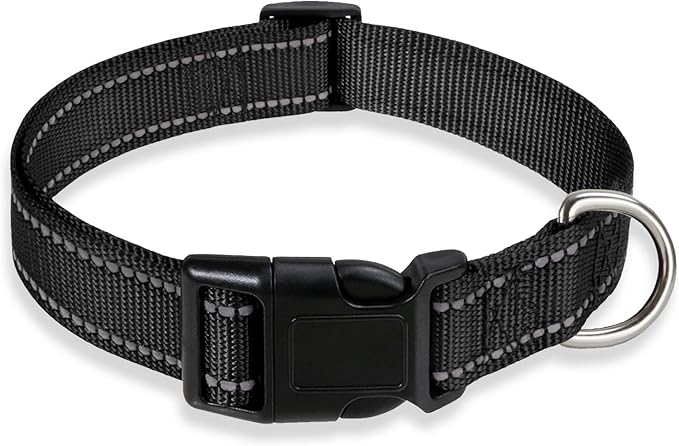 Reflective Dog Collar with Buckle Adjustable Safety Nylon Collars by BOOMIBOO