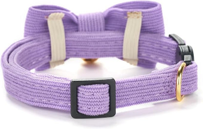 Soft Corduroy Cat Collar with Bell and Bowtie, Safety Breakaway Clasp, - Image 2