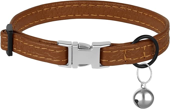 Leather Cat Collar with Buckle and Removable Bell - Image 7