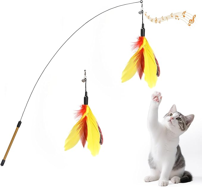 Pawaboo Feather Teaser Cat Toy, Interactive Feather Wand Cats Toy Flying by Pawaboo