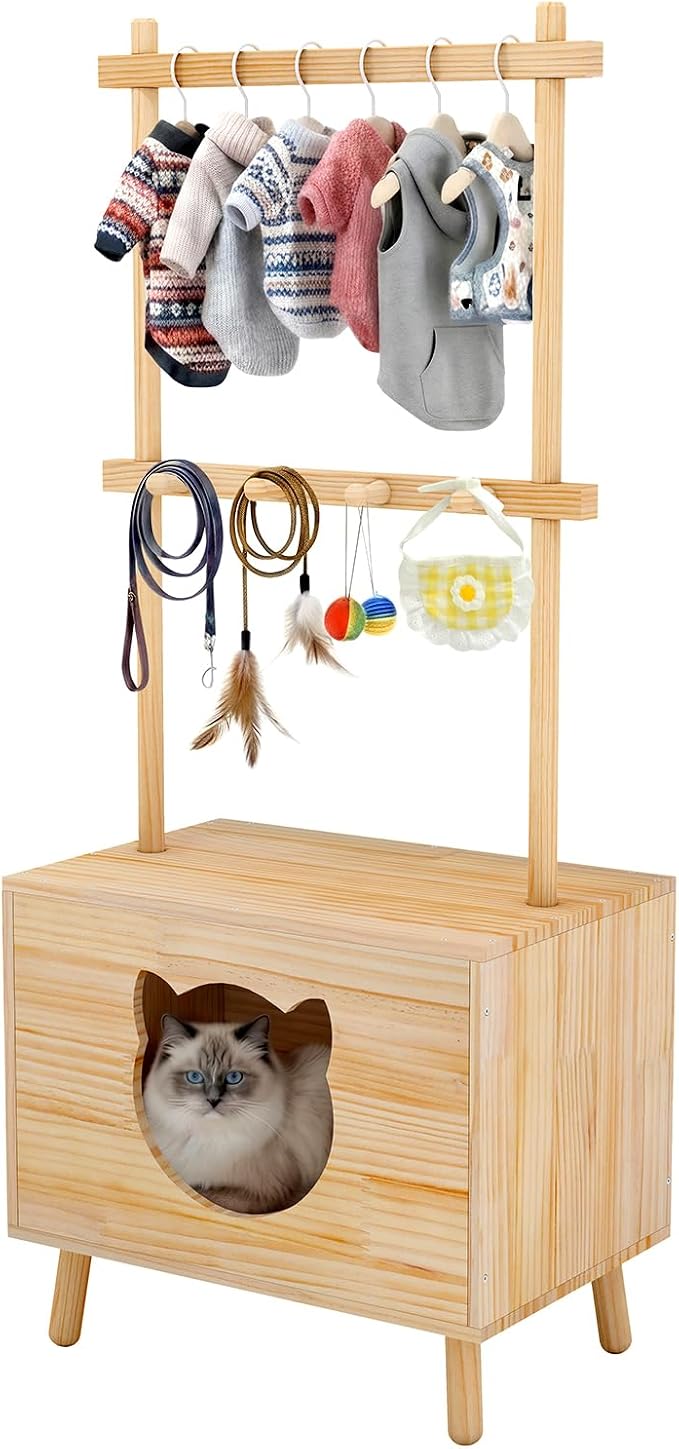 LOYIGA Cat House Side Table, Dog Closet Wooden Pet House Kitten Clothes Rack by LOYIGA