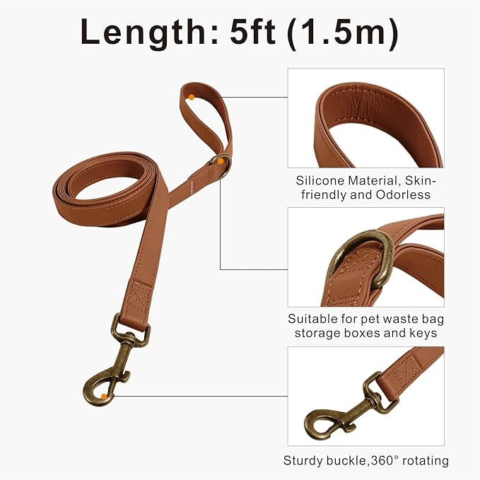 Dog Collar and Leash Set, Leather Silicone Waterproof Odor-Proof Dog Collar and - Image 4
