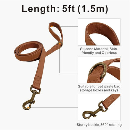 Dog Collar and Leash Set, Leather Silicone Waterproof Odor-Proof Dog Collar and - Image 4
