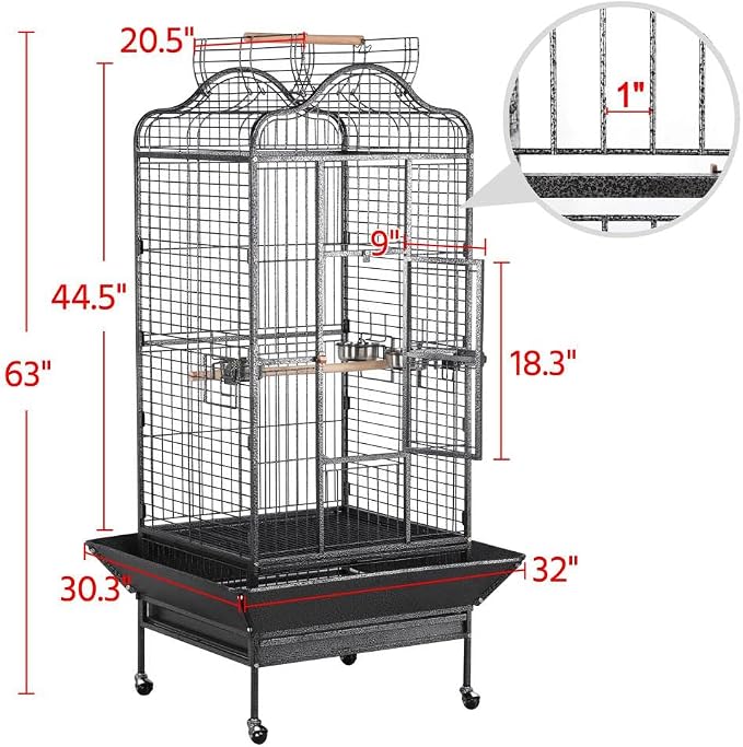 Yaheetech 63'' Bird Cage with Stand Wrought Iron Rolling Open Play Top Large - Image 2