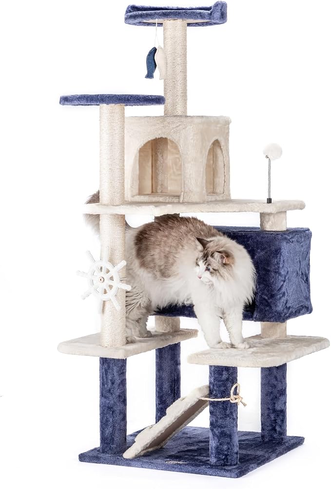 HYABi 53 Inch Ocean Theme Cat Tree Tower, Scratch Posts, Toy Ball, Luxury by HYABI