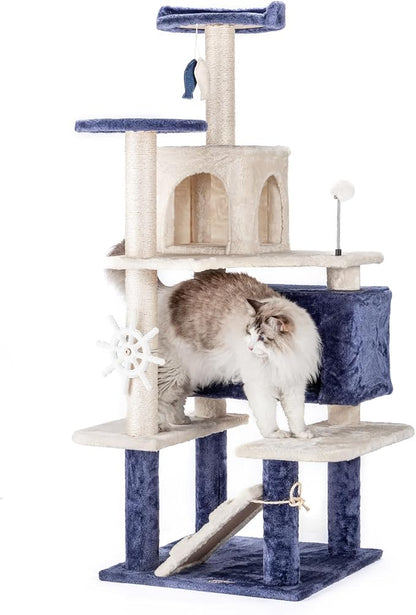 HYABi 53 Inch Ocean Theme Cat Tree Tower, Scratch Posts, Toy Ball, Luxury by HYABI