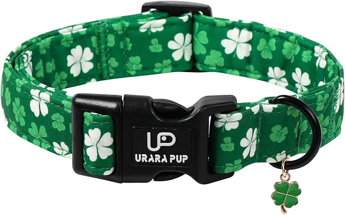 St. Patrick's Day Dog Collar, UP URARA PUP Shamrock Adjustable Pet Collar by UPURARAPUP
