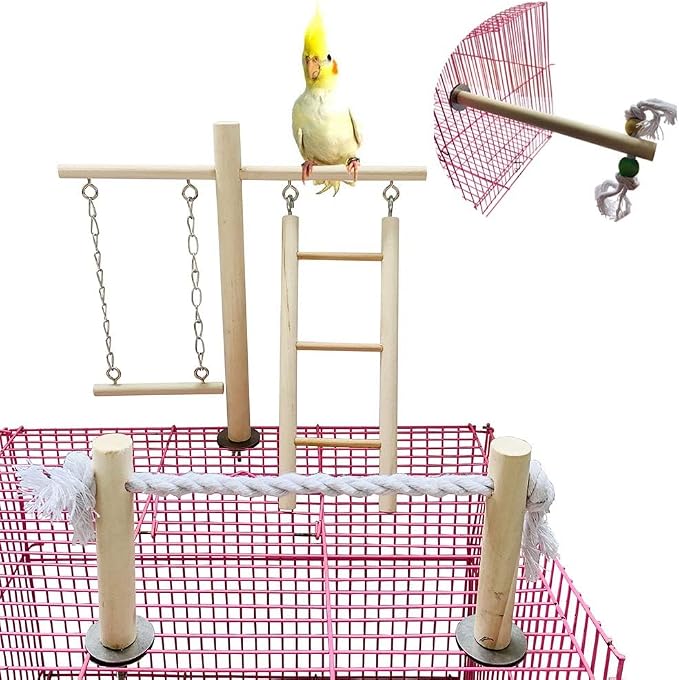 PINVNBY Bird Playground, Wood Parrot Play Gym Stand Perch Bird Cage Accessories by PINVNBY