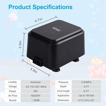 hygger Quiet <30dB Aquarium Air Pump, Adjustable Low Decibel Oxygen Fish Tank - Image 5