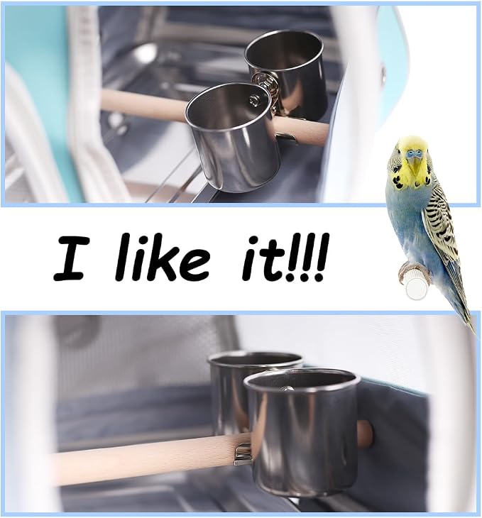 Bird Feeder Cups with Clamp Mount on Standing Perch, 2 Stainless Steel Cups - Image 5