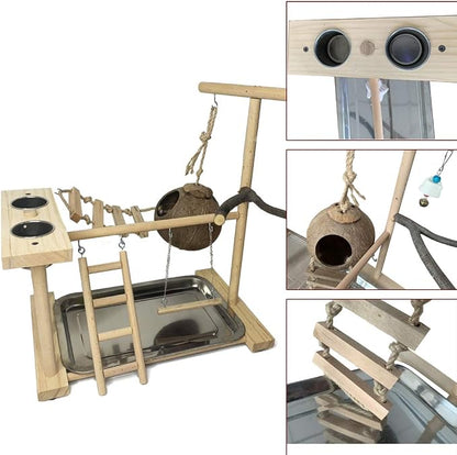 Hamiledyi Parrot Playground Bird Play Stand Natural Wood Parrot Perch Gym - Image 2