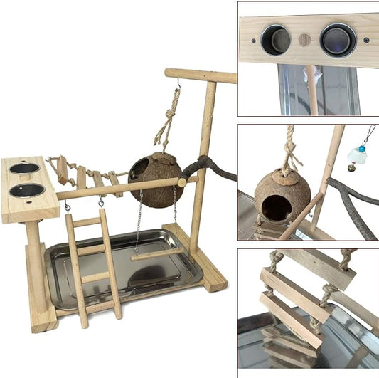 Hamiledyi Parrot Playground Bird Play Stand Natural Wood Parrot Perch Gym - Image 2
