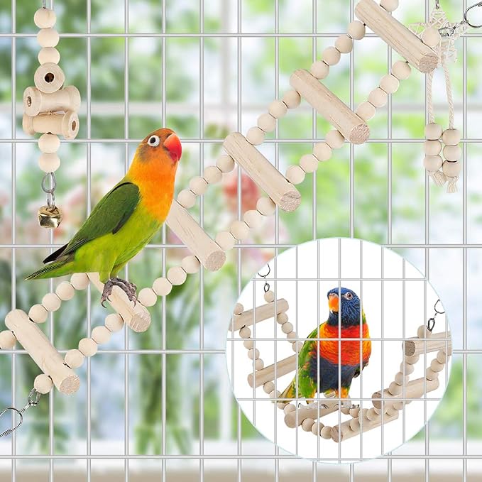 Bird Parrot Swing Toys, Chewing Standing Hanging Perch Hammock Climbing Ladder - Image 4