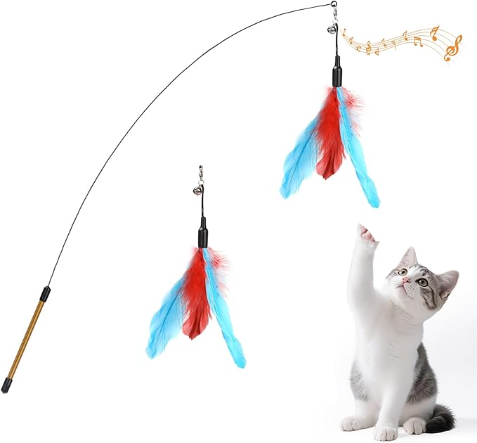Pawaboo Feather Teaser Cat Toy, Interactive Feather Wand Cats Toy Flying by Pawaboo