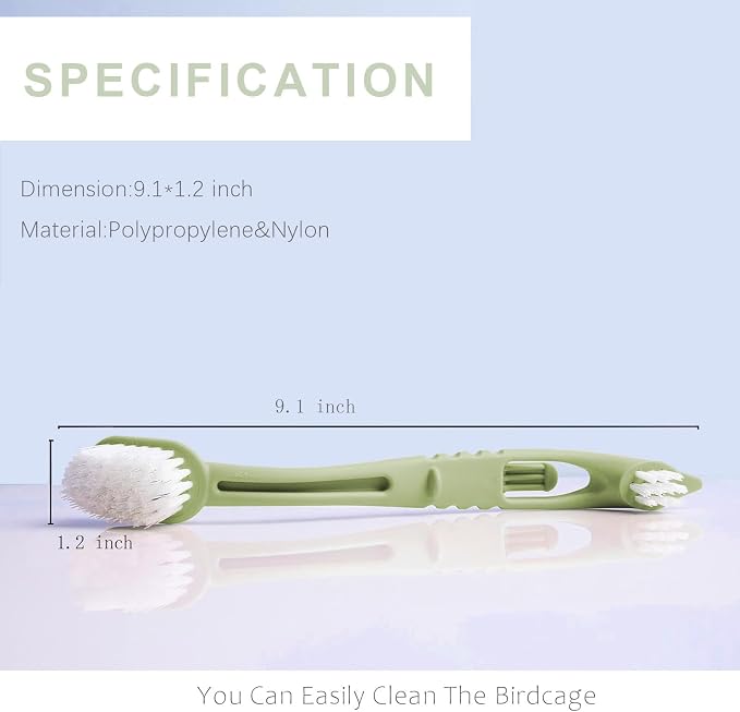 Bird Cage Cleaning Brush, Two Brush Heads, Long-Handled Tool - Image 2