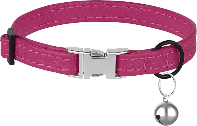 Leather Cat Collar with Buckle and Removable Bell - Image 7
