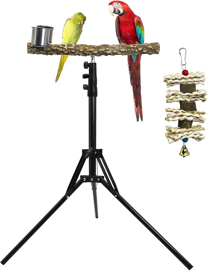 kathson 28-60inches Height Adjustable Bird Perch, Pepperwood Parrot Perch Stand by kathson