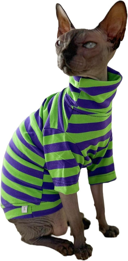 Vintage Stripes Sphynx Hairless Cats Shirt Cotton Cat Turtleneck Pet Clothes by Kitipcoo