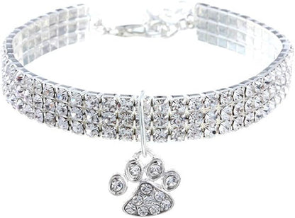 Pet Collar with Diamonds, Adjustable Crystal Diamond Elastic Heart Claw Pendant by RayMinsino