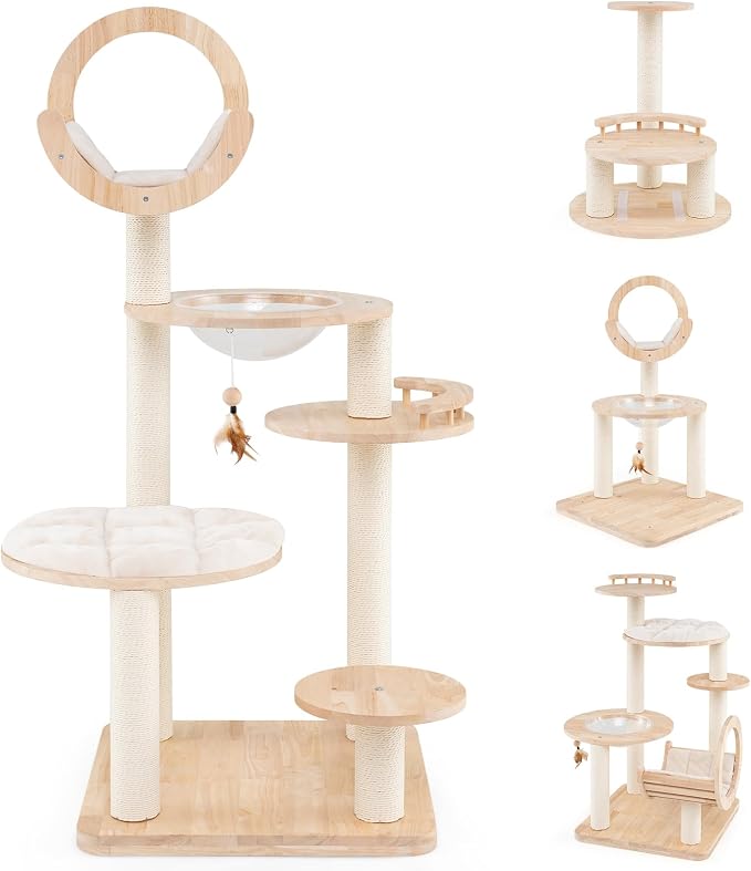 Nightcore 57” Tall Solid Wood Cat Tree by Unknown