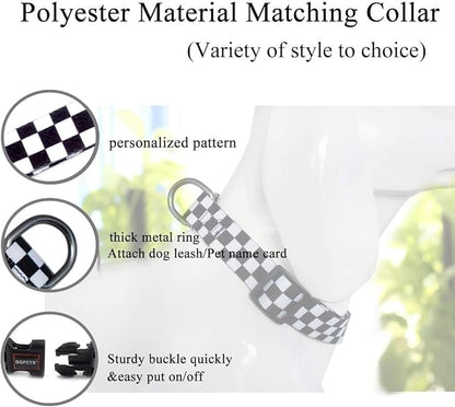 Roses&Poetry Dog Collar with Colourful Checkered Patterns, Adjustable Durable - Image 4