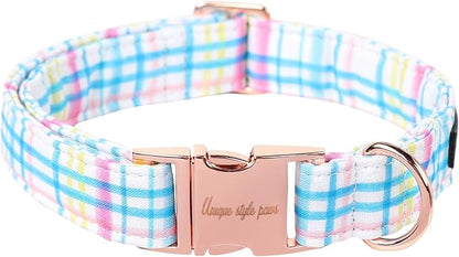 Unique style paws Dog Collar Metal Buckle Blue Pink Grid Collar Gift Durable by Uniquestylepaws