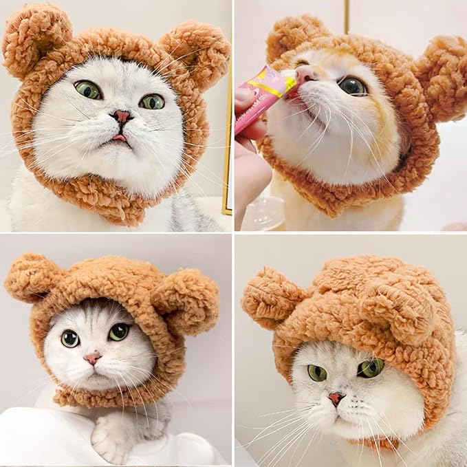 JOICEE Cute Cat Costume Warm Bear Hat Adjustable Soft Small Pet Headwear - Image 6
