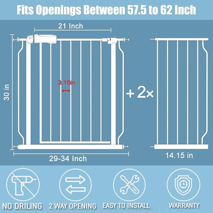 57.5-62" Extra Wide Baby Gate for Doorways - Image 2