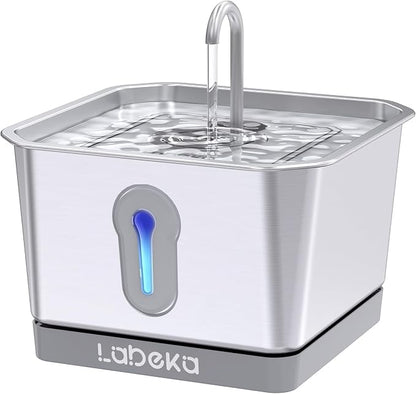 Stainless Steel Cat Water Fountain 135oz/4L:Battery Operated Wireless Cat by LABEKA