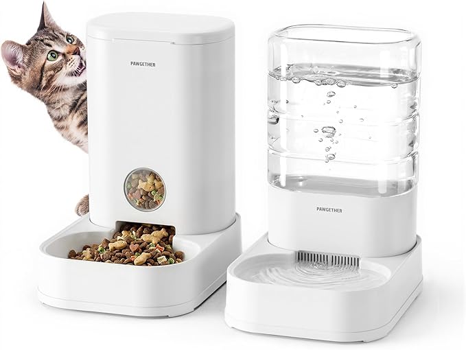 PAWGETHER® 2 Pack Gravity Cat Feeder and Water Dispenser 1 Gallon/3.5L by PAWGETHER