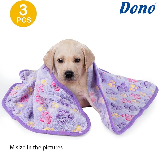 Dono 1 Pack 3 Dog Blankets for Small Dogs, Soft Fluffy Paw Print Pattern Fleece - Image 2