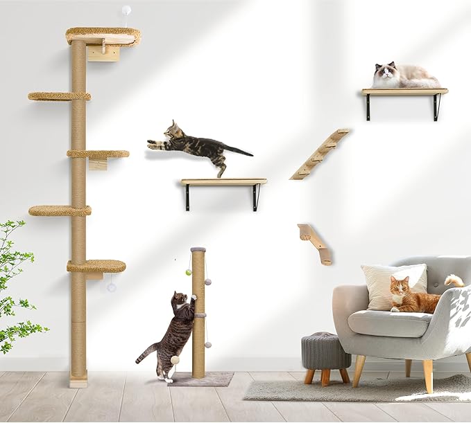 5-Tier Tall Cat Tree for Kittens, Floor to Ceiling Wall Mounted Cat Wall Shelves - Image 7