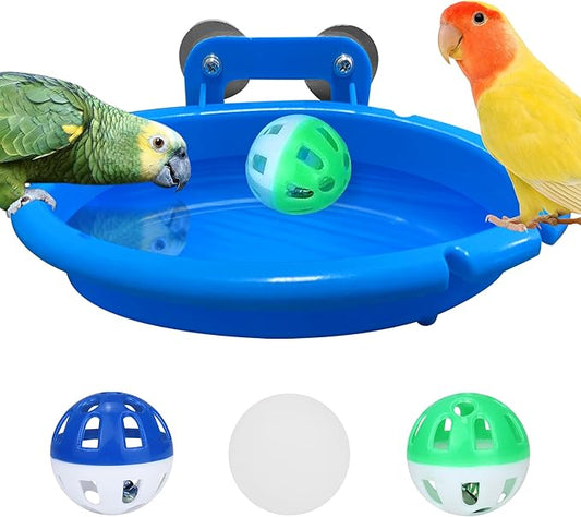 Bird Bath for Cage with 3 Balls Bird Tub Bowl Basin Hanging Birdbath Toy Pet by FunMove