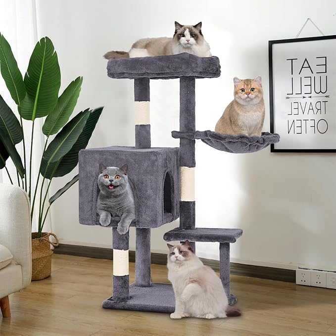 FDW | 37.8" Cat Tree Tower | Light Gray | Multi-Level Indoor Activity Center - Image 7