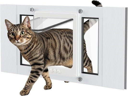 Cat Door for Window Weatherproof: Aluminum Frame Flap Pet Door Quick Fit Window by SAKSUNFORYOU