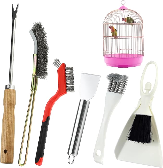 6PCS Bird Cage Cleaning Brush Tools Set, Stainless Steel Bird Poop Remover by Unknown