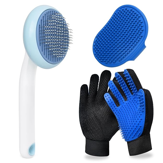 GJEASE Cat Grooming Glove Brush, Self-Cleaning Slicker Pet Brush by GJease