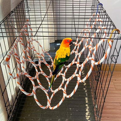 Bird Swing Climbing Rope Net Toys 14" x 24" Parakeet Hemp Rope Perch Swing - Image 2