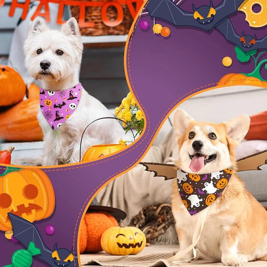 Weewooday 50 Pcs Halloween Dog Bandanas Bulk Pumpkin Ghost Bandanas - Image 2