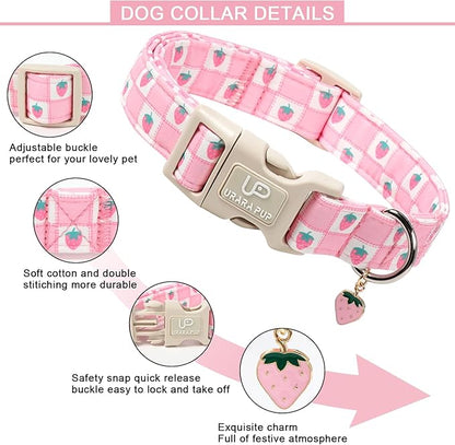 Spring Dog Collar, UP URARA PUP Strawberry Collars in Pink Checkered Adjustable - Image 3