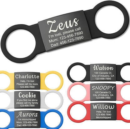 Anavia Slide On Silent Pet ID Tags, S/M/L/XL Personalized Black Stainless Steel by Anavia