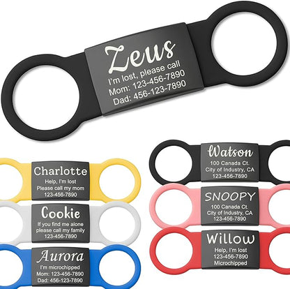 Anavia Slide On Silent Pet ID Tags, S/M/L/XL Personalized Black Stainless Steel by Anavia