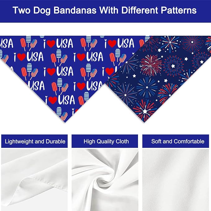 4th of July Dog Bandanas, Patriotic Holiday Party Pet Decorations 2 Pack - Image 3