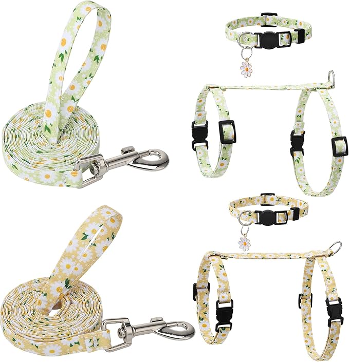 2 Pack Floral Cat Harness and Leash, Escape Proof Adjustable Kitten Harness by Guiqulai
