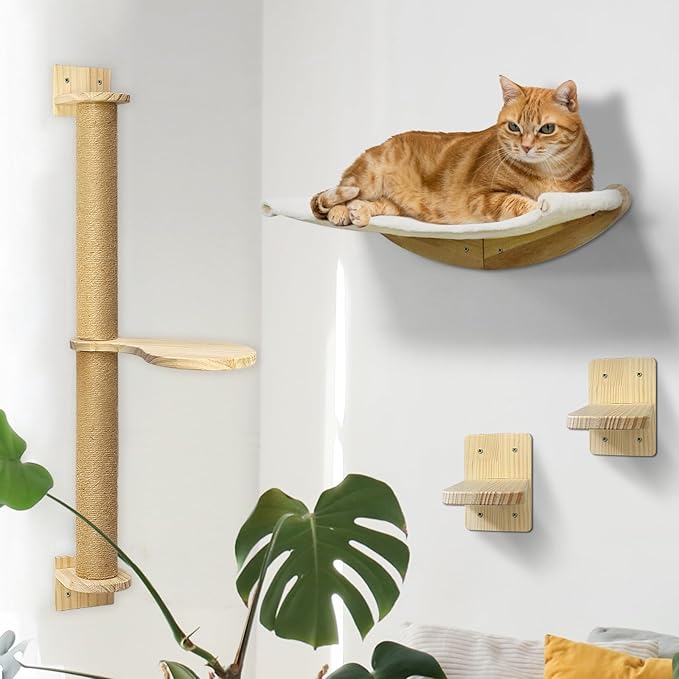 Wall Mount Cat Wall Shelves – Hammock, Scratching Post by QTARTMIRRORandFRAME