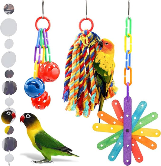 Small Bird Toys Parakeet Cage Accessories, Parakeet Toys, Swing Hanging by QUOZUO