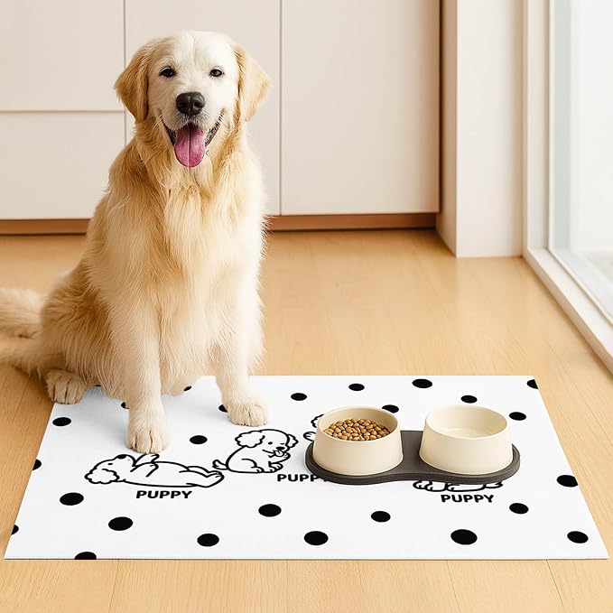 Puppy Pattern Pet Feeding Mat 24x16 Inch Polka Dot Pet Feeding Area Mat Pet - Image 3