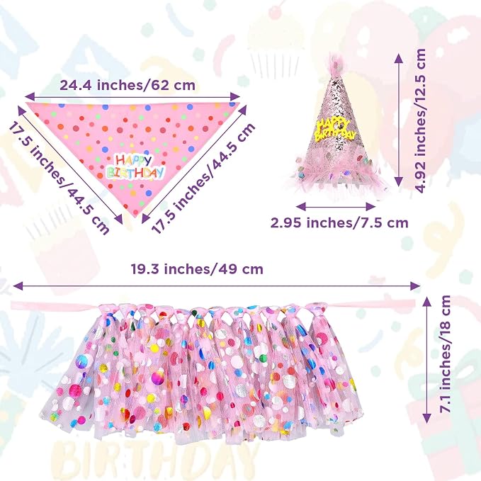 Dog Birthday Bandana with Hat and Dress Girl Set Puppy Birthday Party Supplies - Image 2