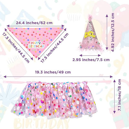Dog Birthday Bandana with Hat and Dress Girl Set Puppy Birthday Party Supplies - Image 2